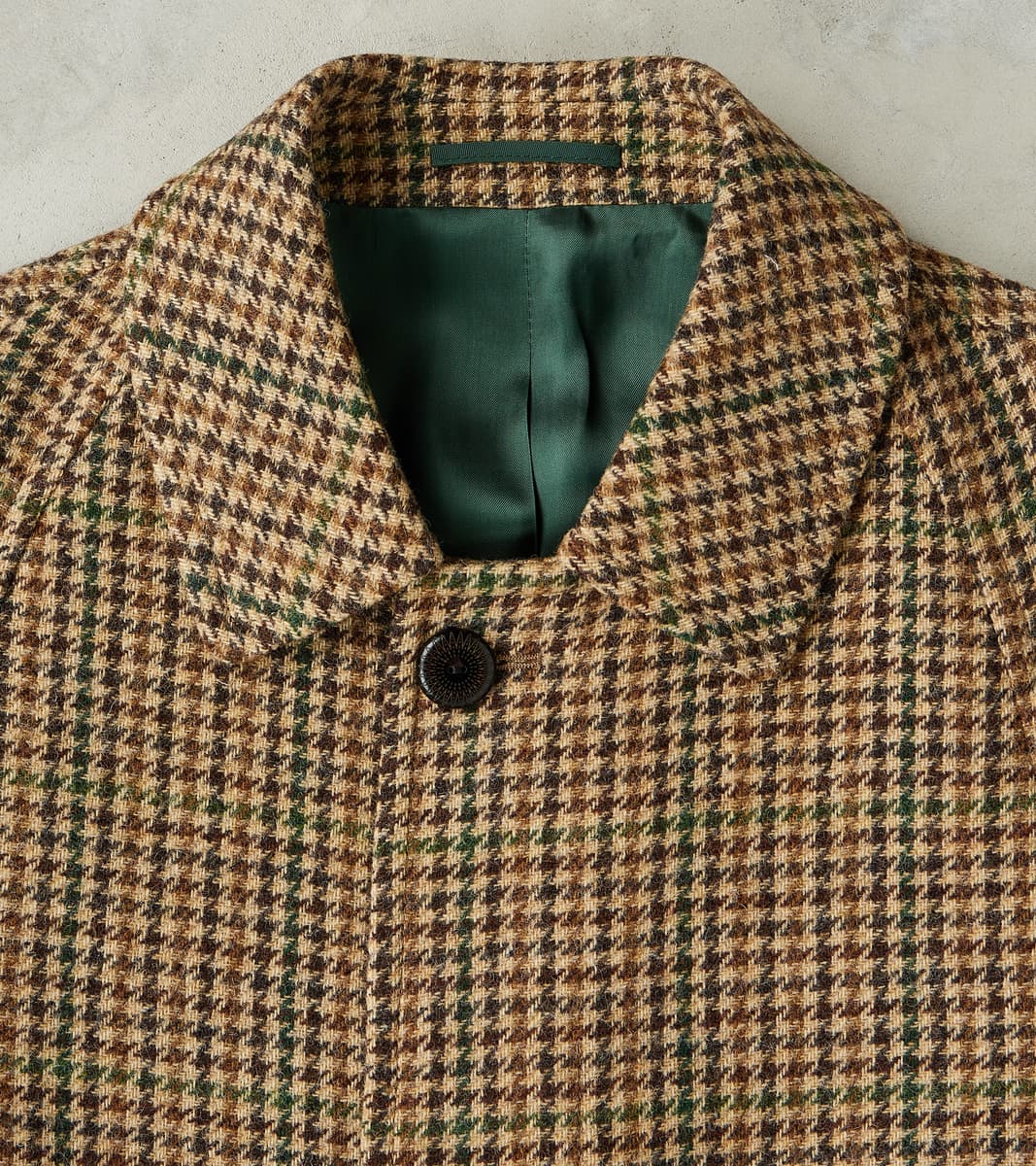 Amedeo Balmacaan Coat - Camel Shetland Houndstooth Check
