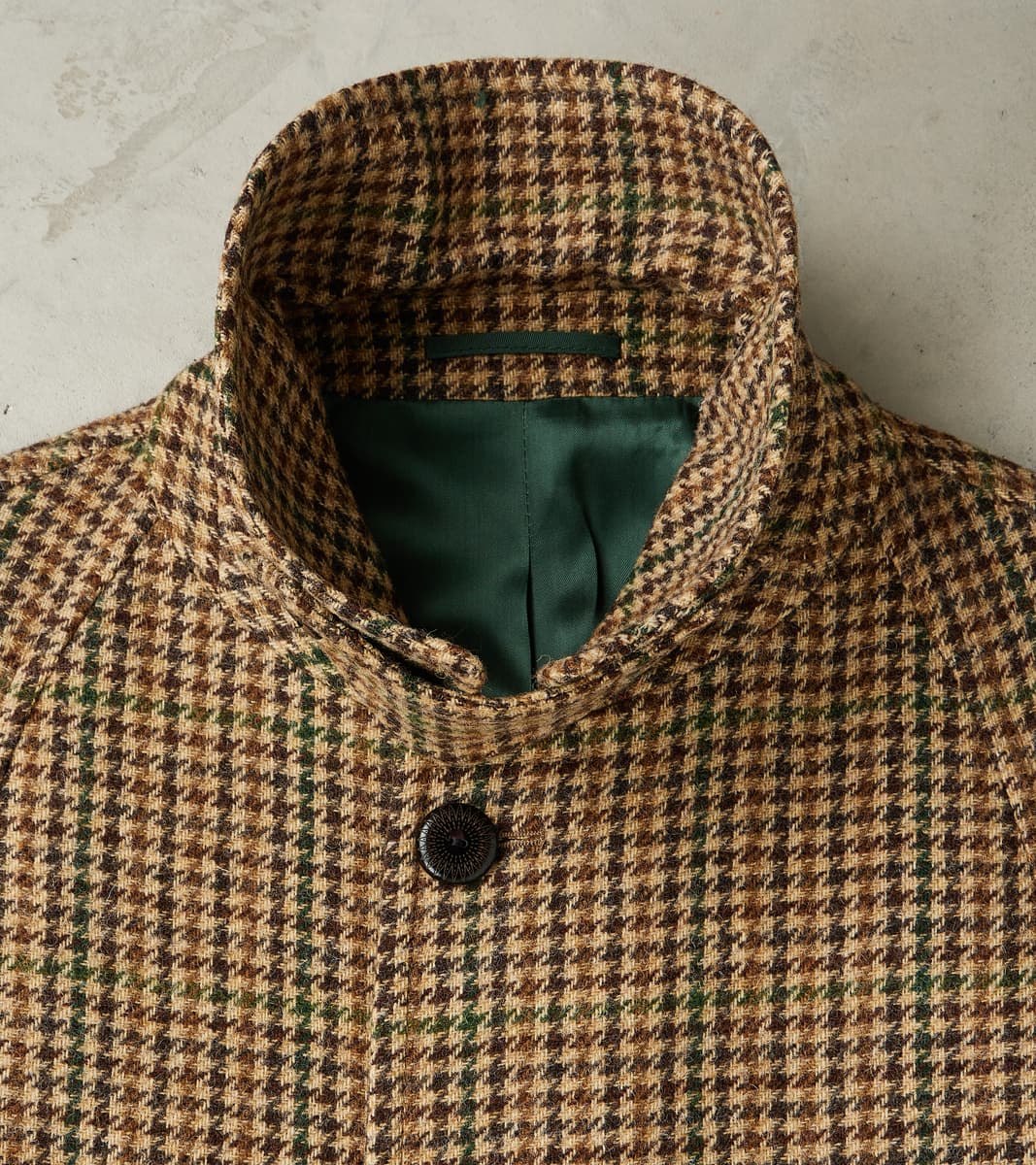 Amedeo Balmacaan Coat - Camel Shetland Houndstooth Check