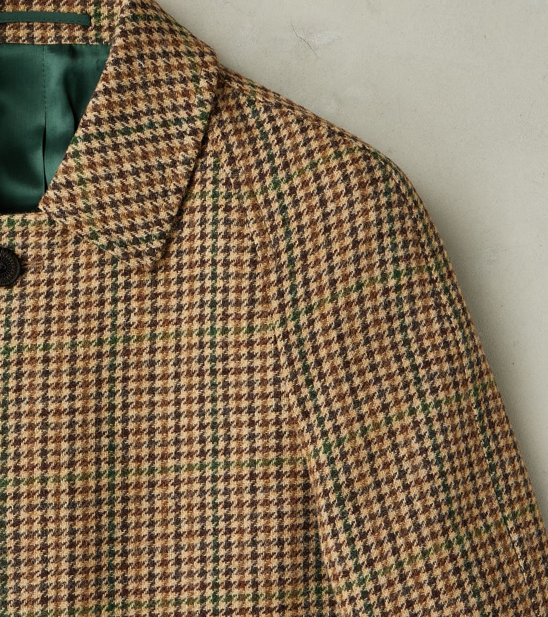 Amedeo Balmacaan Coat - Camel Shetland Houndstooth Check