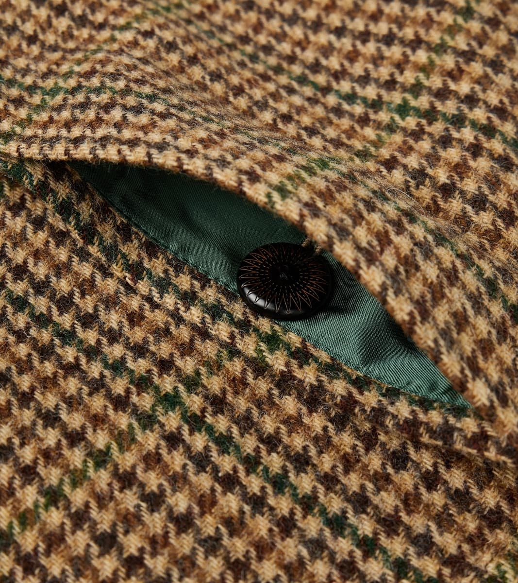 Amedeo Balmacaan Coat - Camel Shetland Houndstooth Check