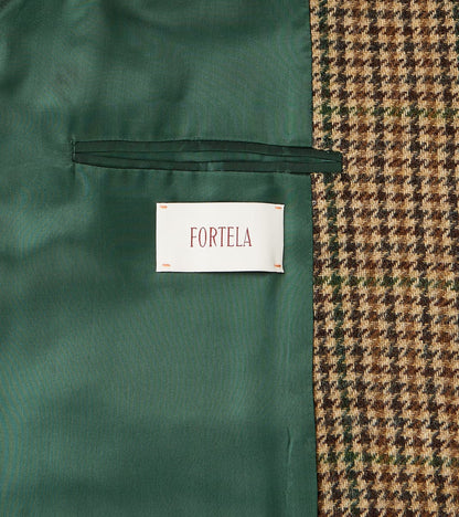 Amedeo Balmacaan Coat - Camel Shetland Houndstooth Check