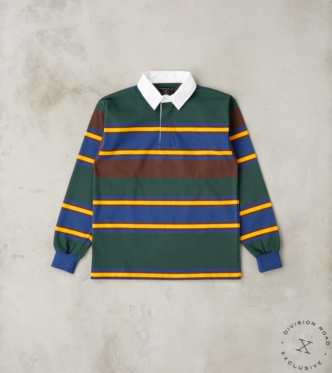 Fox Brothers® x Division Road Heritage Rugby Shirt - Forest & Navy Str…