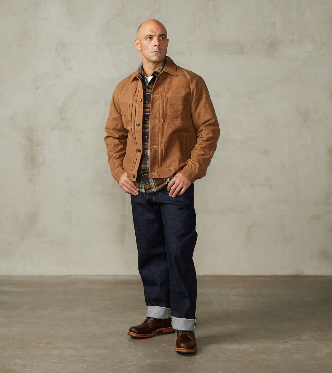Freenote Cloth Riders Jacket - 10oz Martexin Waxed Army Duck - Rust