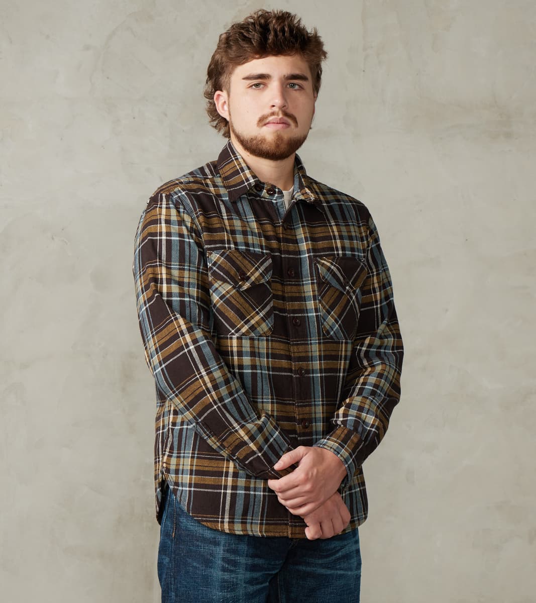 Freenote Cloth Wells - Japanese Flannel - Bark Plaid