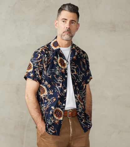 Freenote Cloth Dean - Double Pocket Japanese Poplin Camp - Navy Aloha