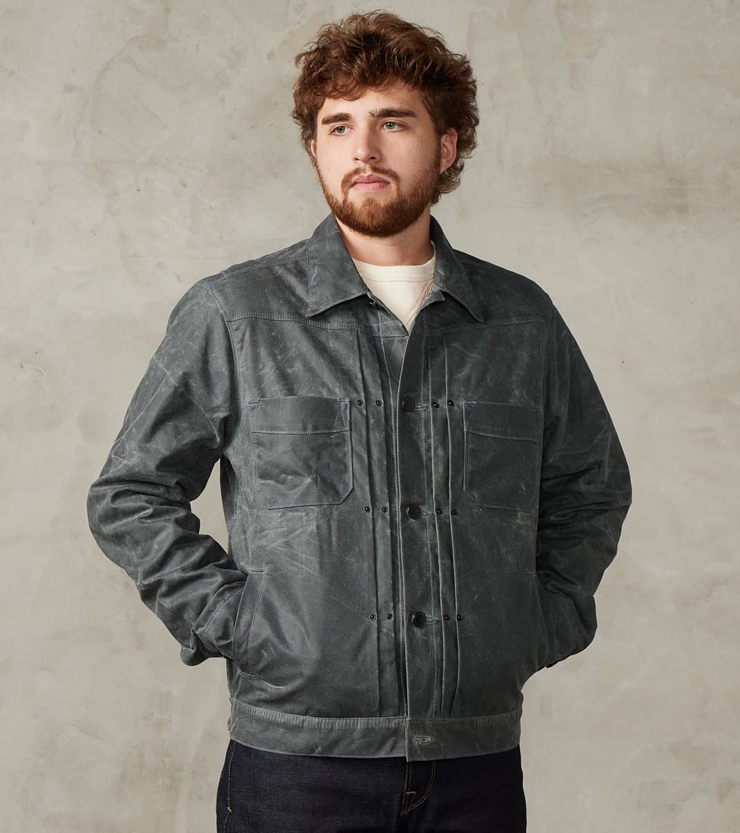 Freenote Cloth Riders Jacket - 10oz Martexin Waxed Army Duck - Charcoa…