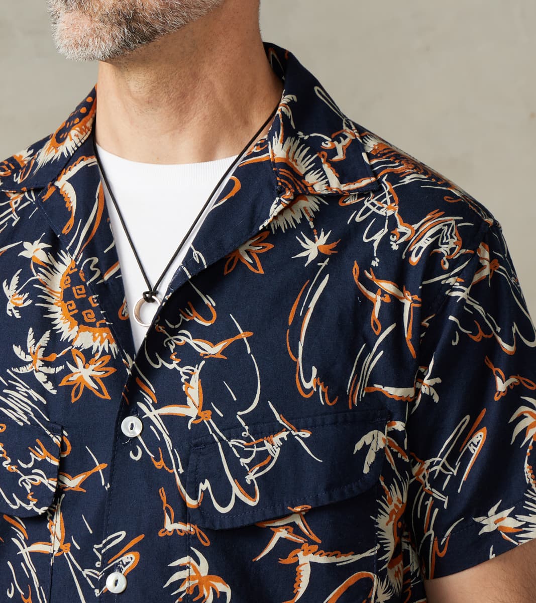 Dean Double Pocket Camp - Japanese Poplin - Navy Aloha