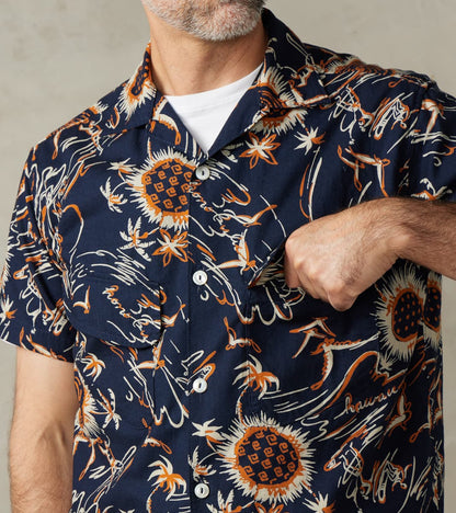 Dean Double Pocket Camp - Japanese Poplin - Navy Aloha