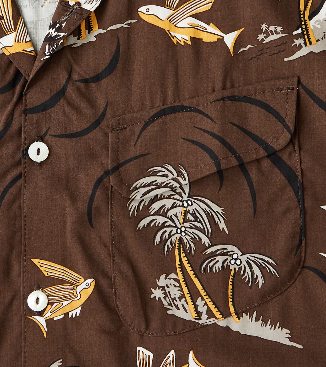 Dean Double Pocket Camp - Hoffman Rayon Poplin - Brown Flying Fish