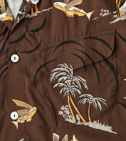 Dean Double Pocket Camp - Hoffman Rayon Poplin - Brown Flying Fish