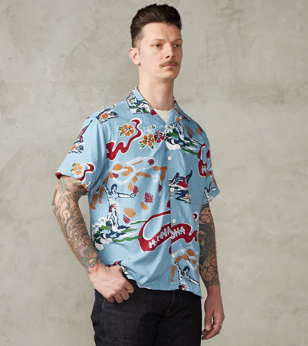 Freenote Cloth Hawaiian Camp - Hoffman Rayon Poplin - Clear Blue Aloha