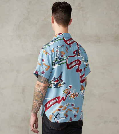 Hawaiian Camp - Hoffman Rayon Poplin - Clear Blue Aloha
