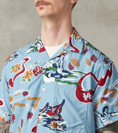 Hawaiian Camp - Hoffman Rayon Poplin - Clear Blue Aloha