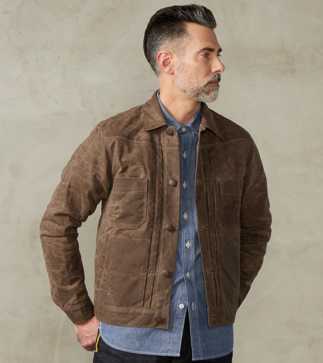 Freenote Cloth Riders Jacket - 10oz Martexin Waxed Army Duck - Oak