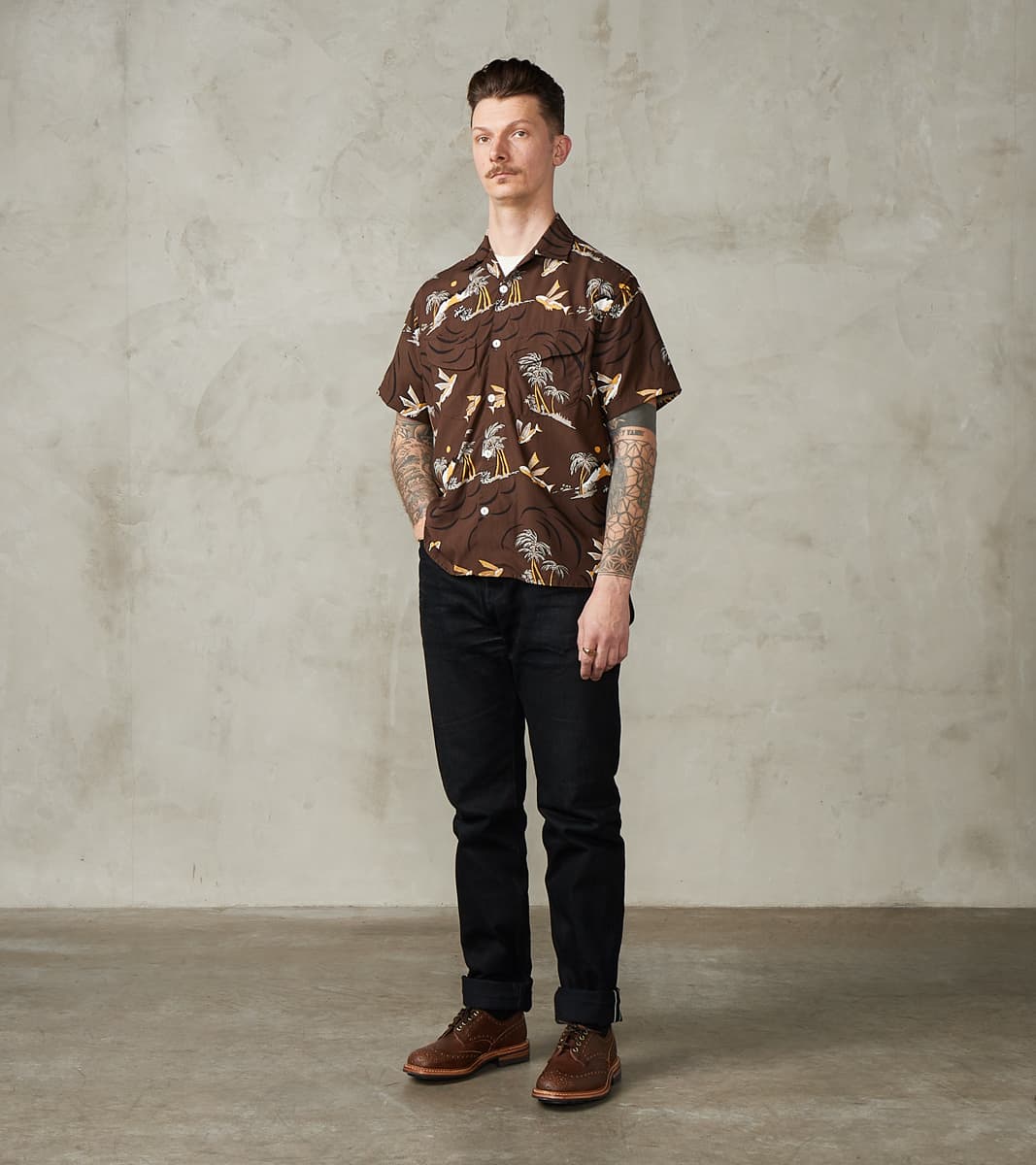Freenote Cloth Dean Double Pocket Camp - Hoffman Rayon Poplin - Brown …