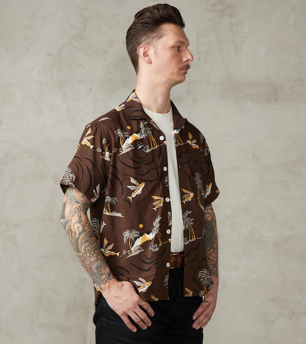 Dean Double Pocket Camp - Hoffman Rayon Poplin - Brown Flying Fish