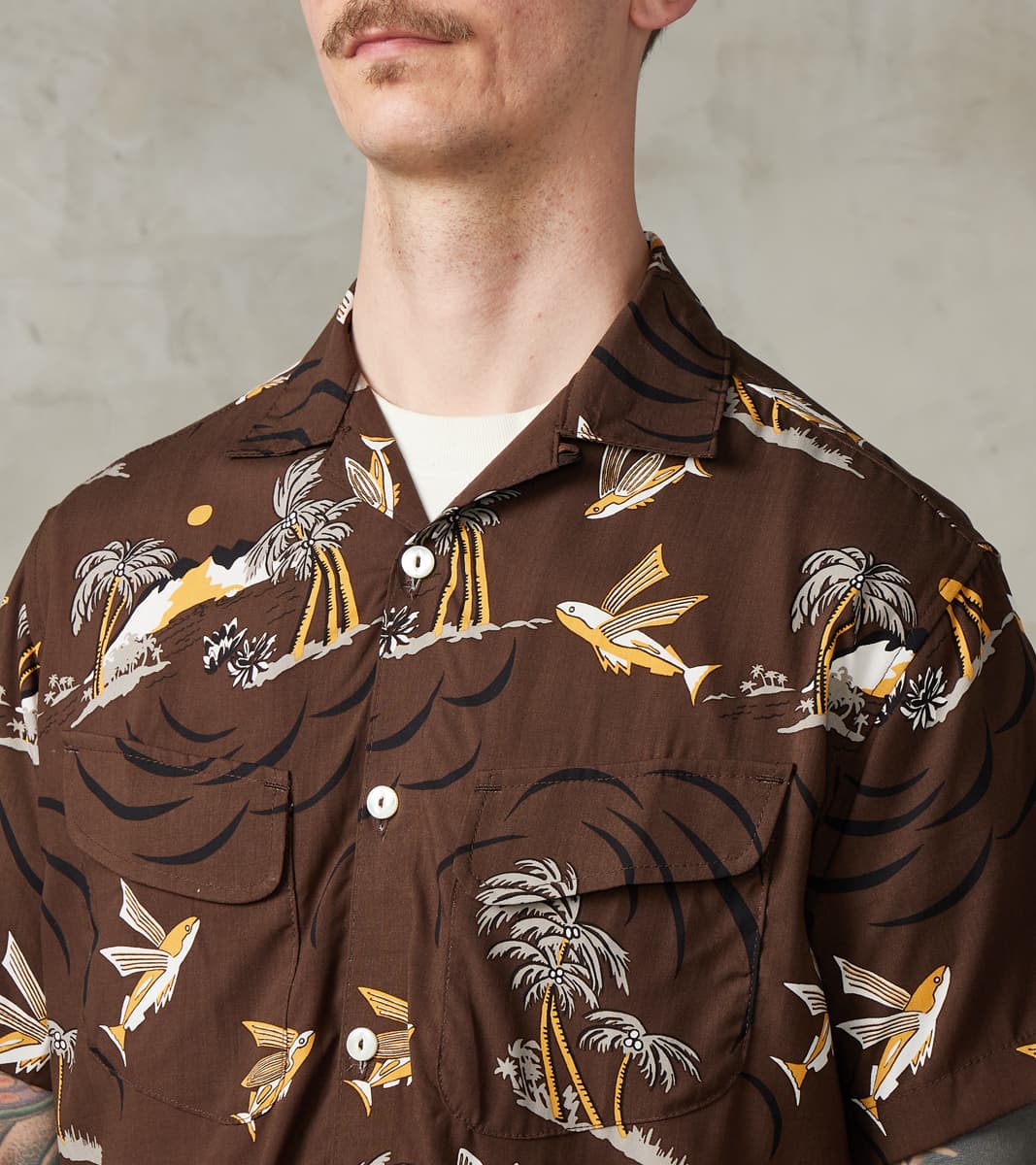 Dean Double Pocket Camp - Hoffman Rayon Poplin - Brown Flying Fish
