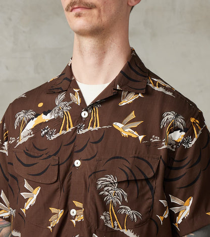 Dean Double Pocket Camp - Hoffman Rayon Poplin - Brown Flying Fish
