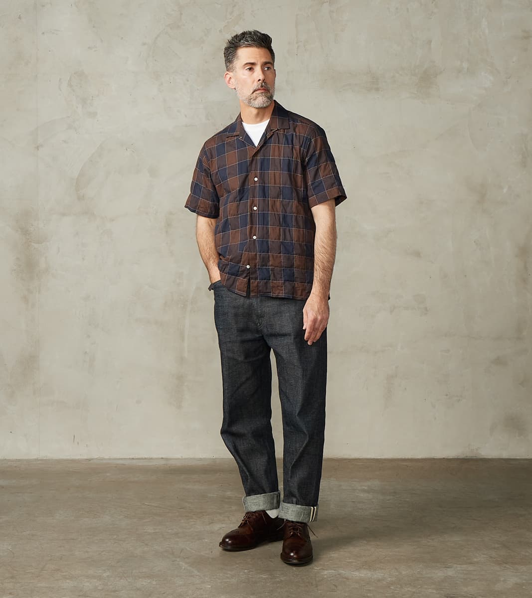 Japanese Organic Cotton Voile Checked Camp - Brown