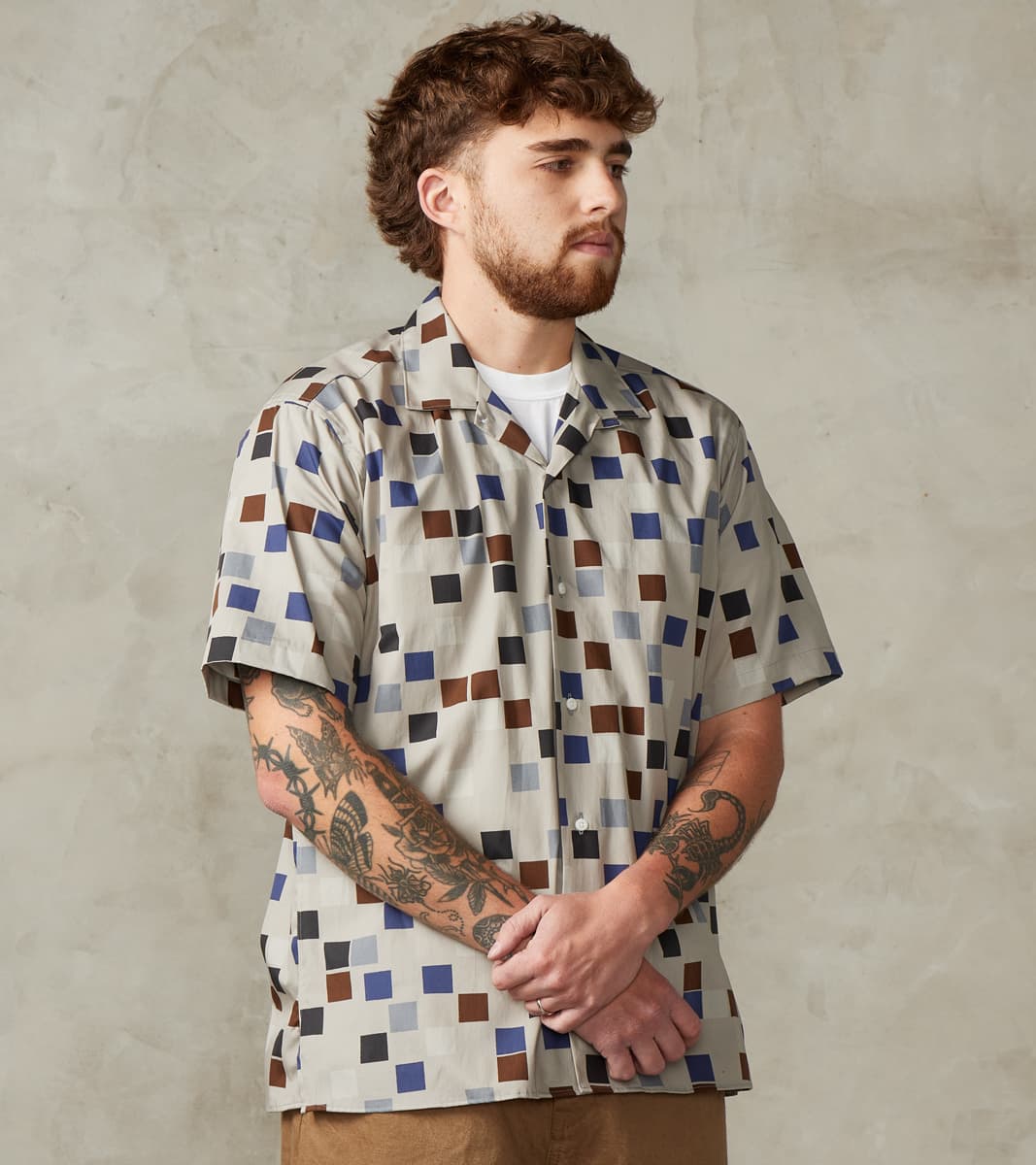 Gitman Vintage x Alexander Girard Grey Small Squares Camp
