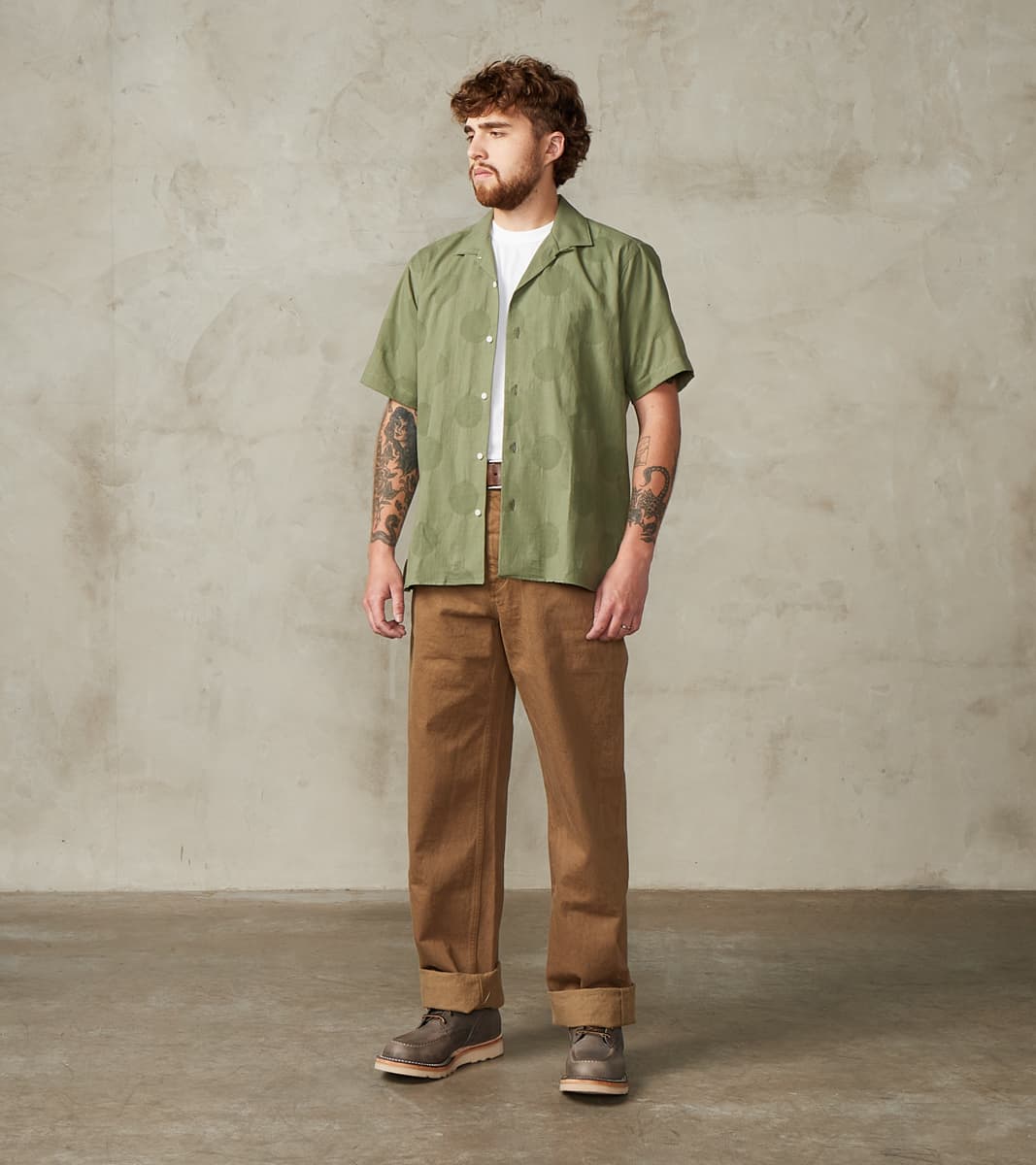 Japanese Jacquard Dobby Dot Camp - Olive