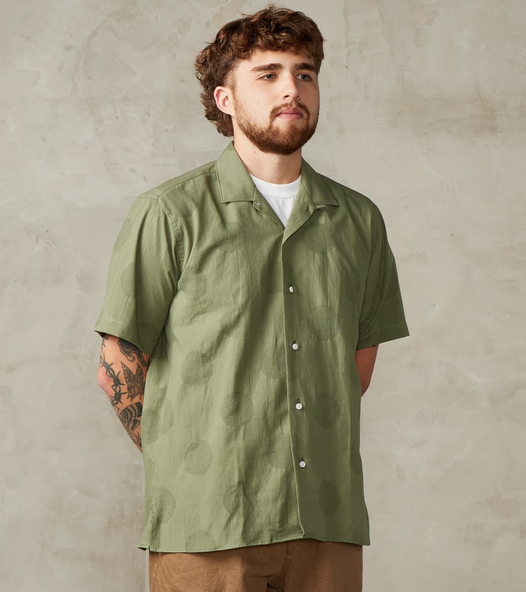 Gitman Vintage Japanese Jacquard Dobby Dot Camp - Olive