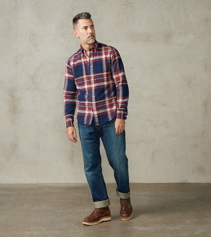 Brushed Winter Madras Check Flannel - Navy & Brick