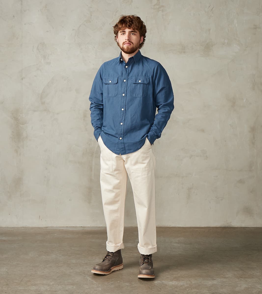 Arbeitshemd Work Shirt - Garment Dyed Cotton Hemp - Trail Blue