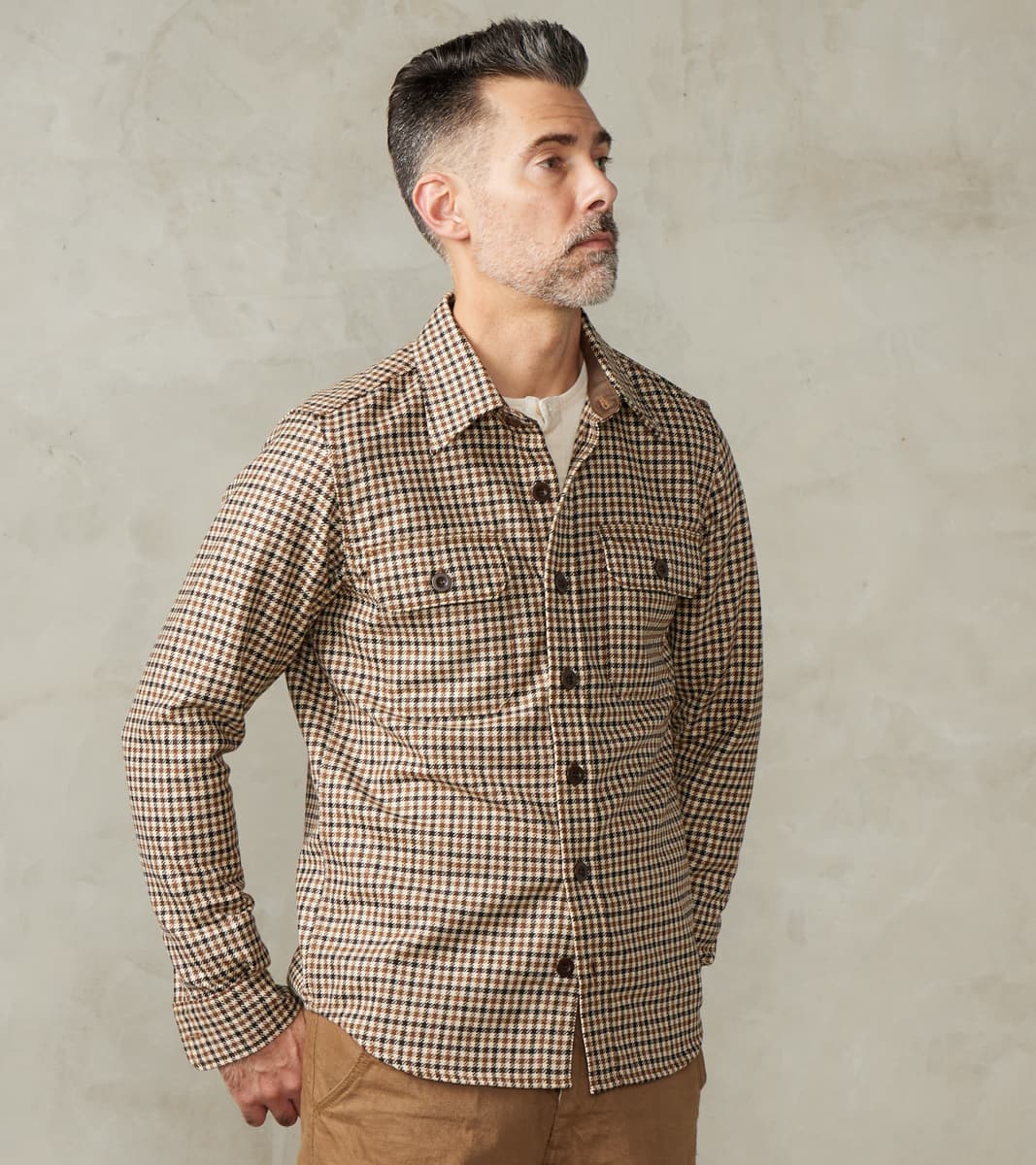 DR 434-BGC - CPO Shirt - Fox Brothers® Wool Saddle Brown Gun Club Twill Flannel