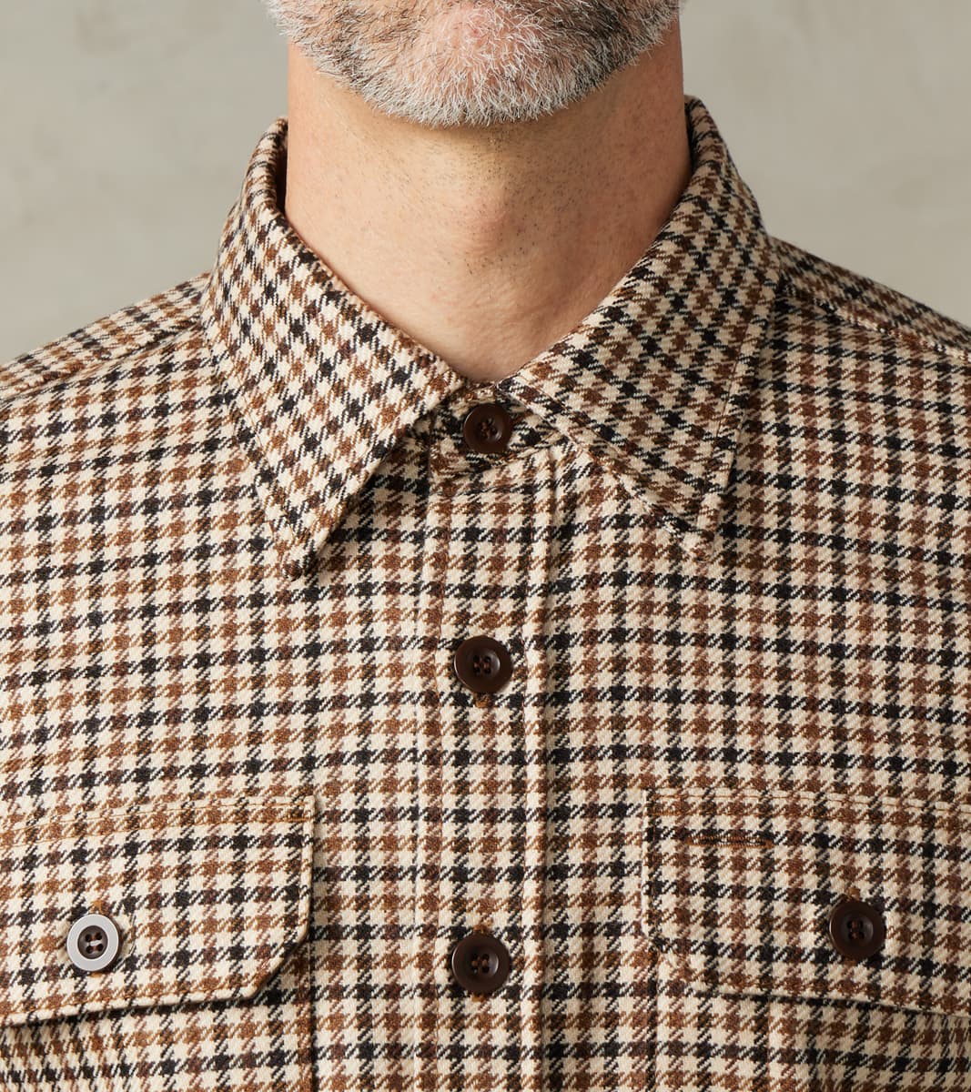 DR 434-BGC - CPO Shirt - Fox Brothers® Wool Saddle Brown Gun Club Twill Flannel