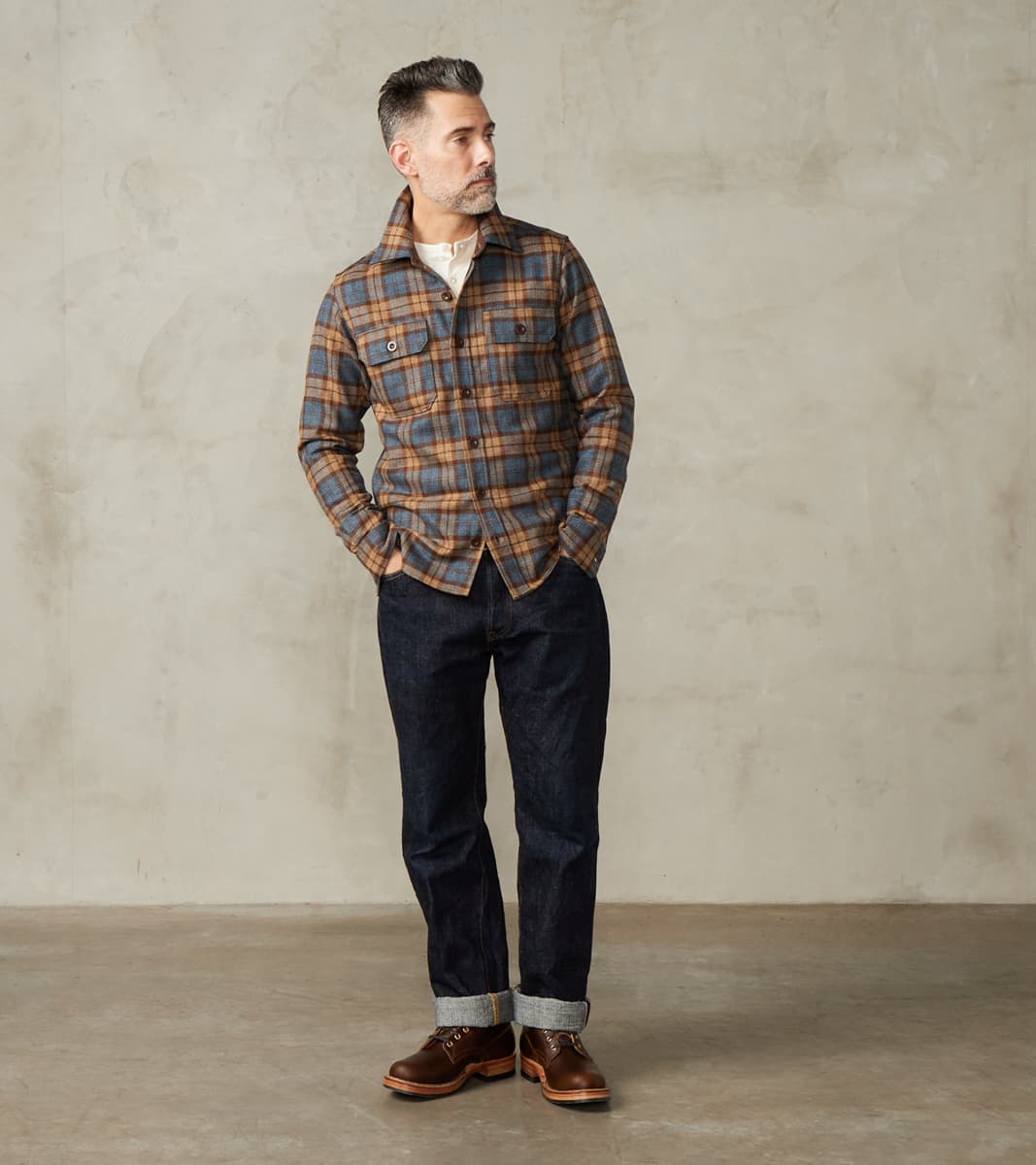 DR 434-TBC - CPO Shirt - Fox Brothers® Wool Tuscan Brown Check Twill Flannel