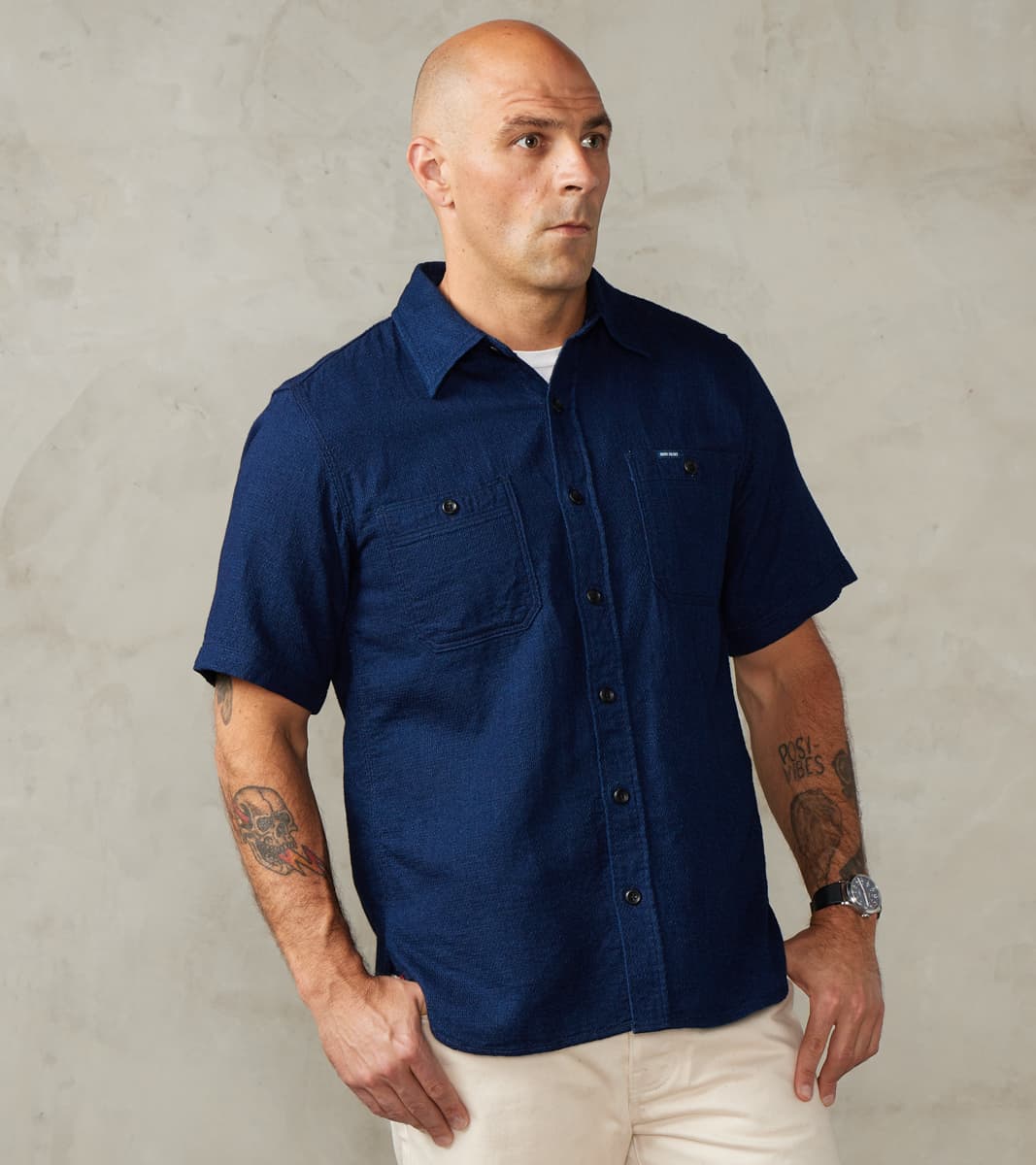 Iron Heart 417-IND - Short Sleeved Work Shirt - 5oz Double Gauze Indig…