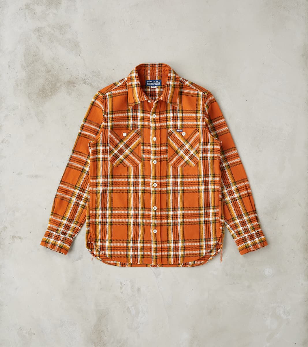 Iron Heart 442-ORA - Work Shirt - 9oz Selvedge Flannel Orange Check