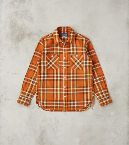 Iron Heart 442-ORA - Work Shirt - 9oz Selvedge Flannel Orange Check