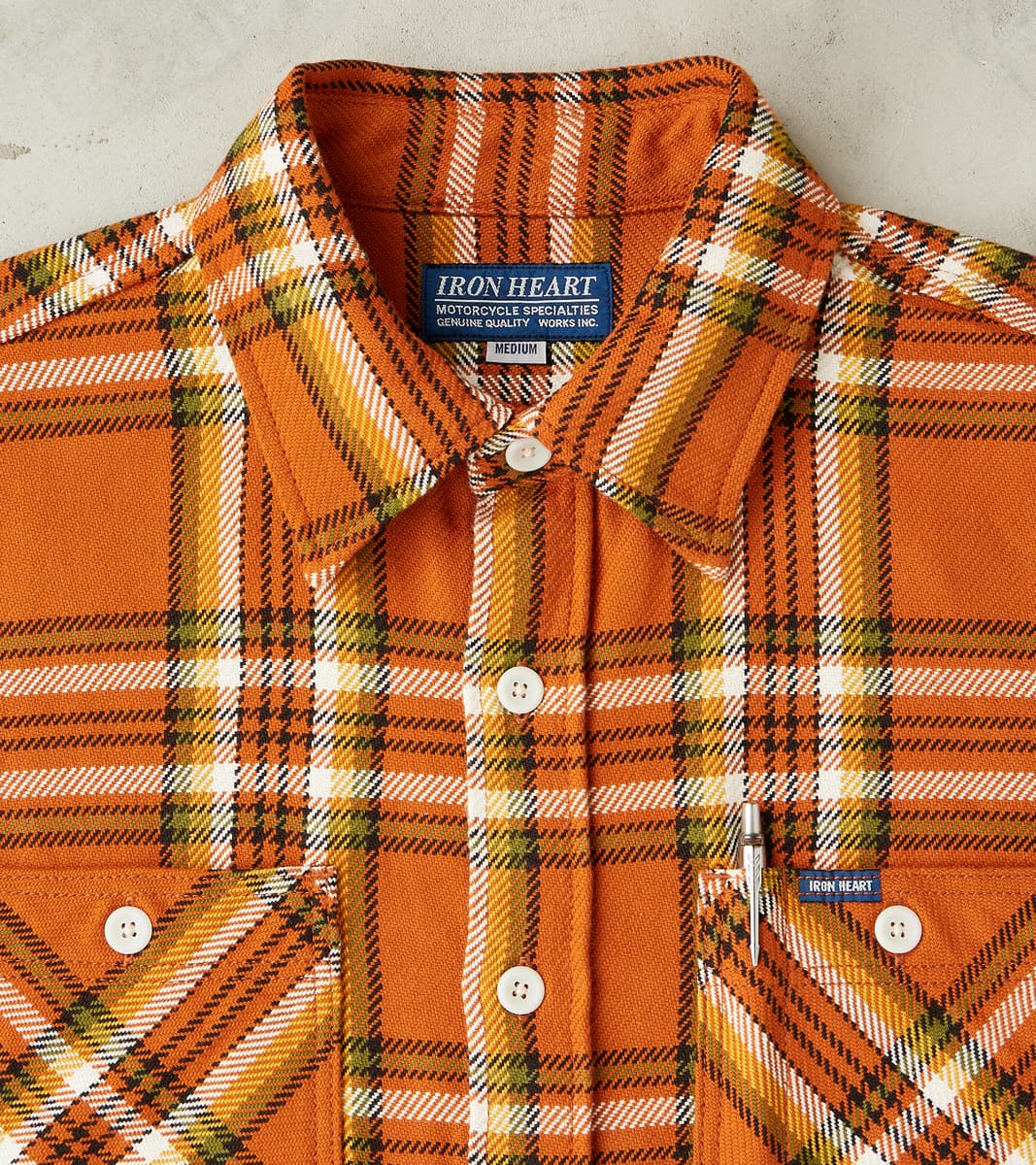 442-ORA - Work Shirt - 9oz Selvedge Flannel Orange Check
