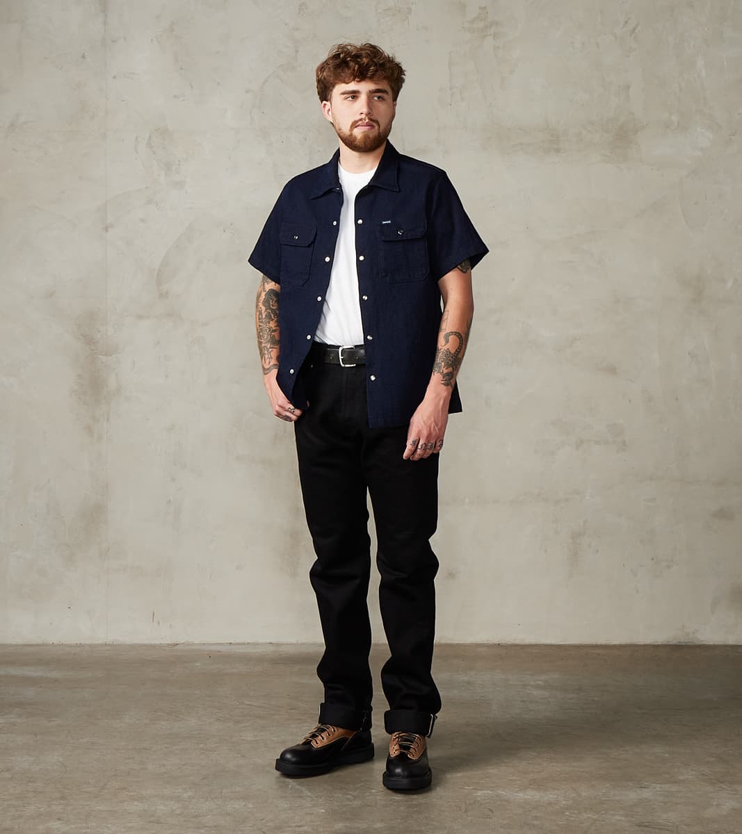 445-IND - Mechanic Short Sleeve Shirt - 10oz Indigo Dobby Cloth