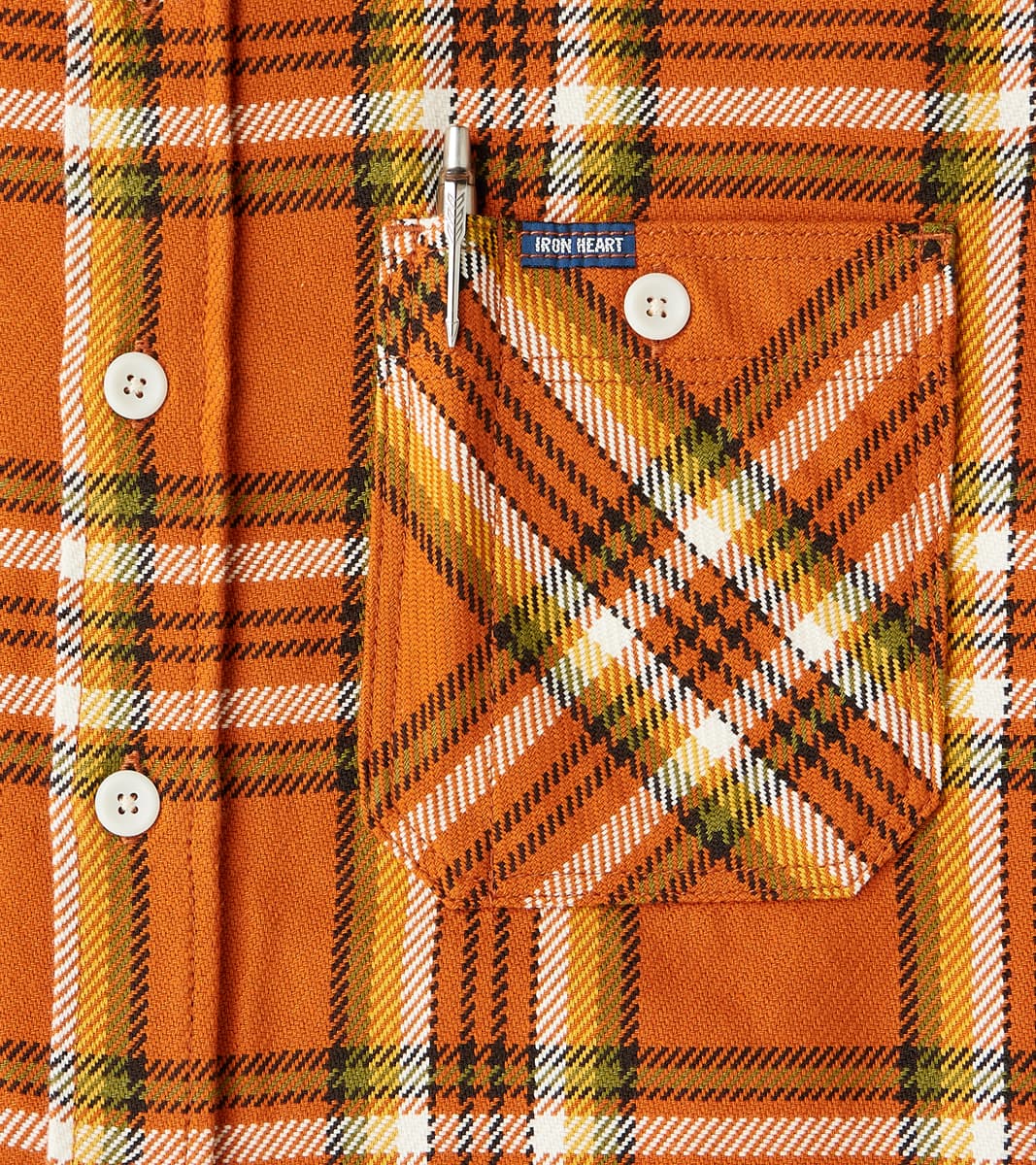442-ORA - Work Shirt - 9oz Selvedge Flannel Orange Check