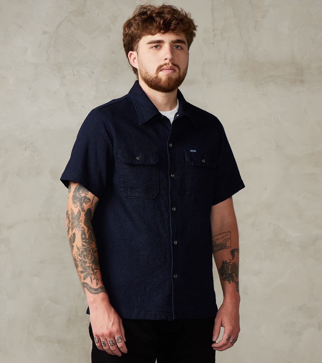 Iron Heart 445-IND - Mechanic Short Sleeve Shirt - 10oz Indigo Dobby C…