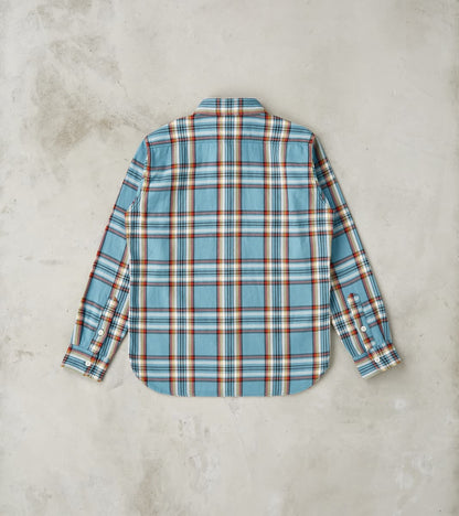 442-SAX - Work Shirt - 9oz Selvedge Flannel Sax Blue Check