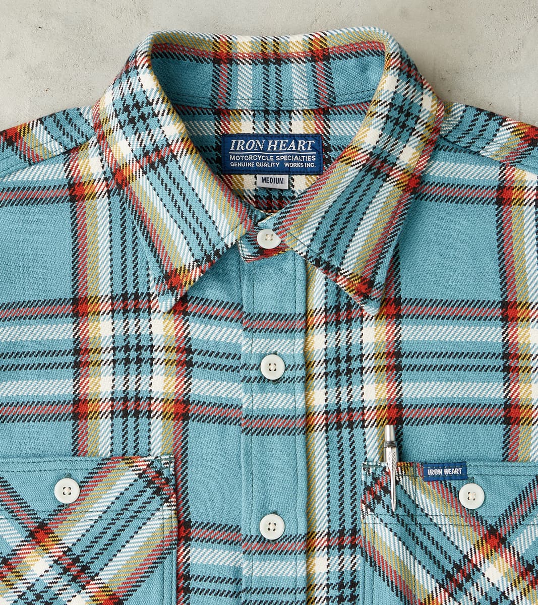 442-SAX - Work Shirt - 9oz Selvedge Flannel Sax Blue Check