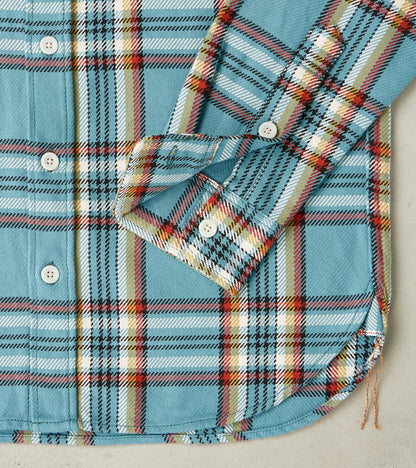 442-SAX - Work Shirt - 9oz Selvedge Flannel Sax Blue Check