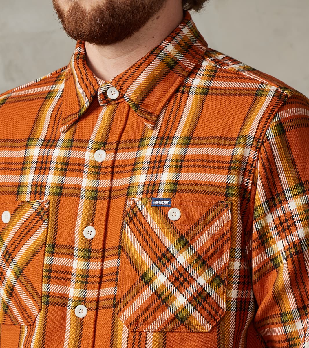 442-ORA - Work Shirt - 9oz Selvedge Flannel Orange Check