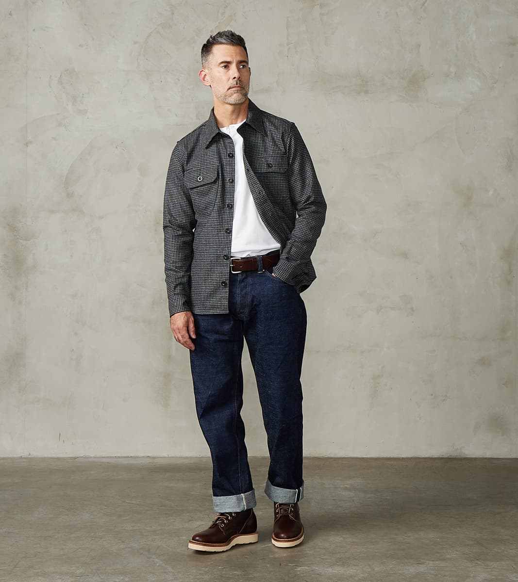 DR 434-PPT - CPO Shirt - Fox Brothers® Wool Antique Pewter Puppytooth Twill Flannel