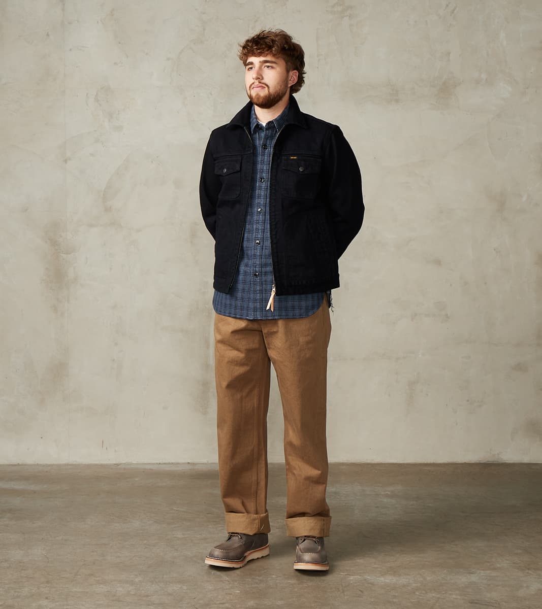 123J-OD - Work Jacket - 14oz Indigo Overdyed Black Broken Twill Selvedge Denim