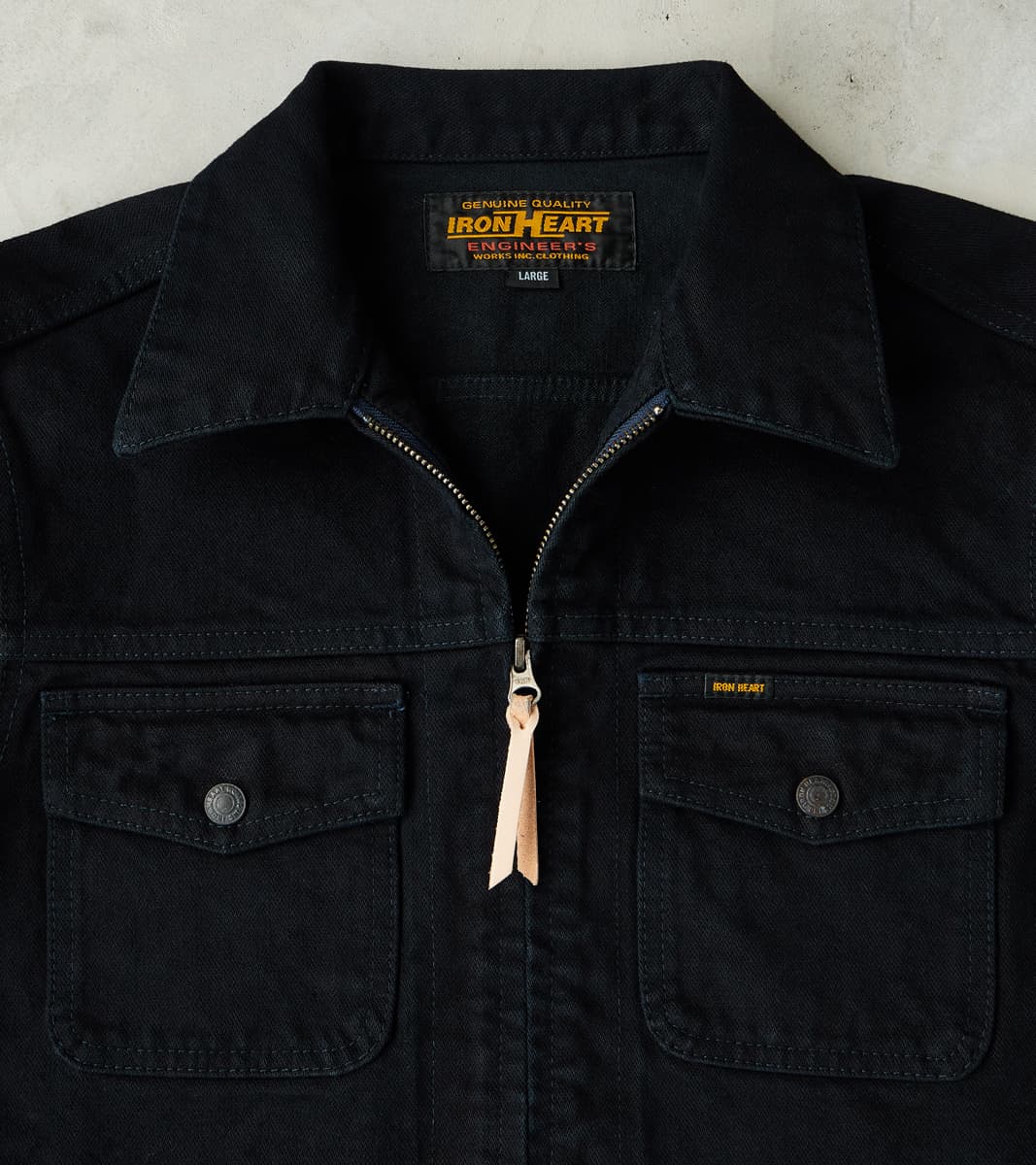 123J-OD - Work Jacket - 14oz Indigo Overdyed Black Broken Twill Selvedge Denim