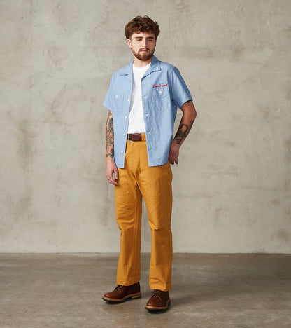 447-SAX - Open Collar Short Sleeve Shirt - 5oz Sax Blue Cotton Linen