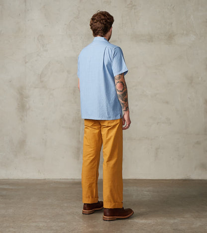 447-SAX - Open Collar Short Sleeve Shirt - 5oz Sax Blue Cotton Linen