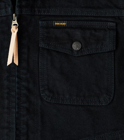 123J-OD - Work Jacket - 14oz Indigo Overdyed Black Broken Twill Selvedge Denim