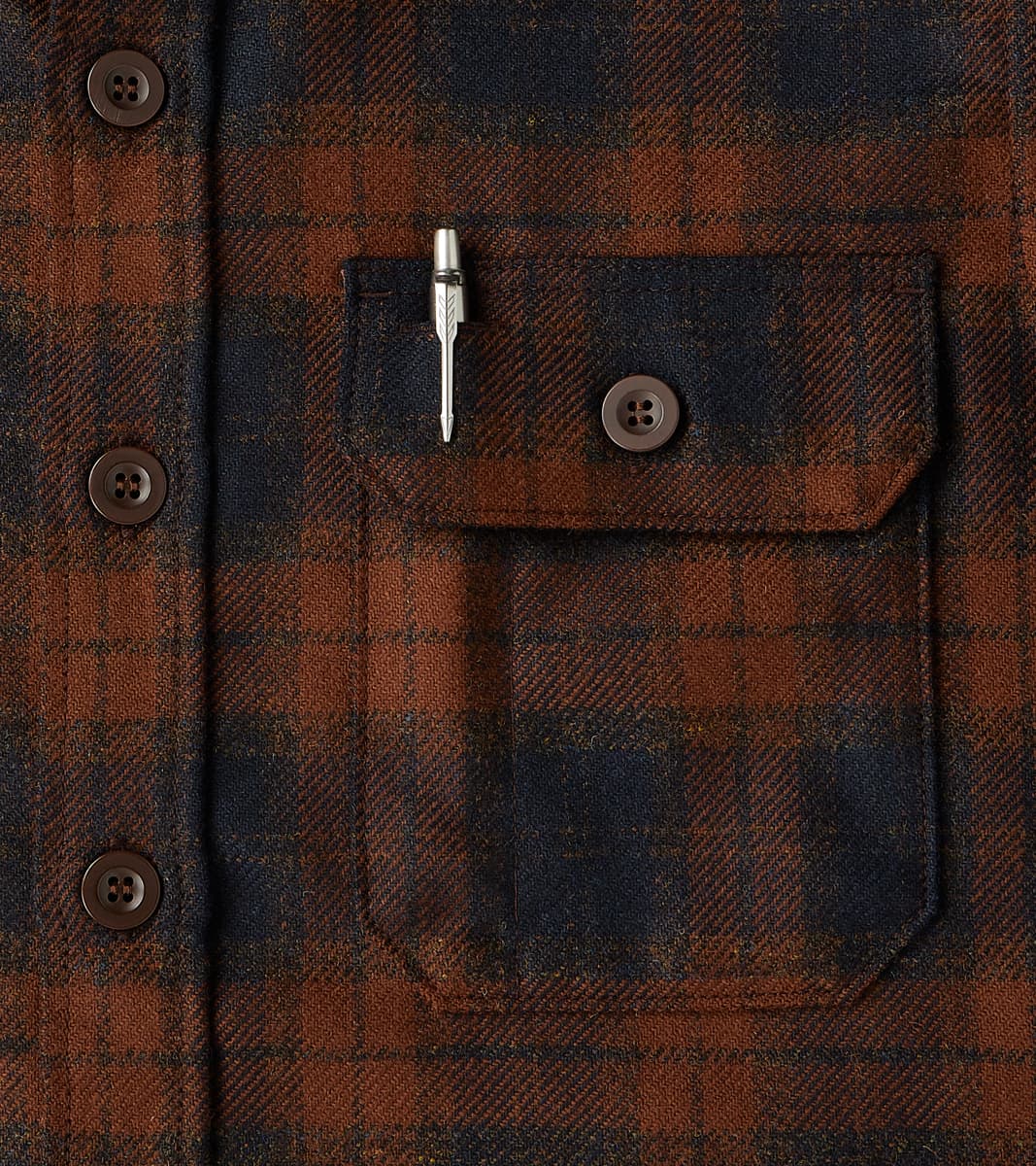 DR 434-BOT - CPO Shirt - Fox Brothers® Wool Bottle Brown Admiral Check Twill Flannel