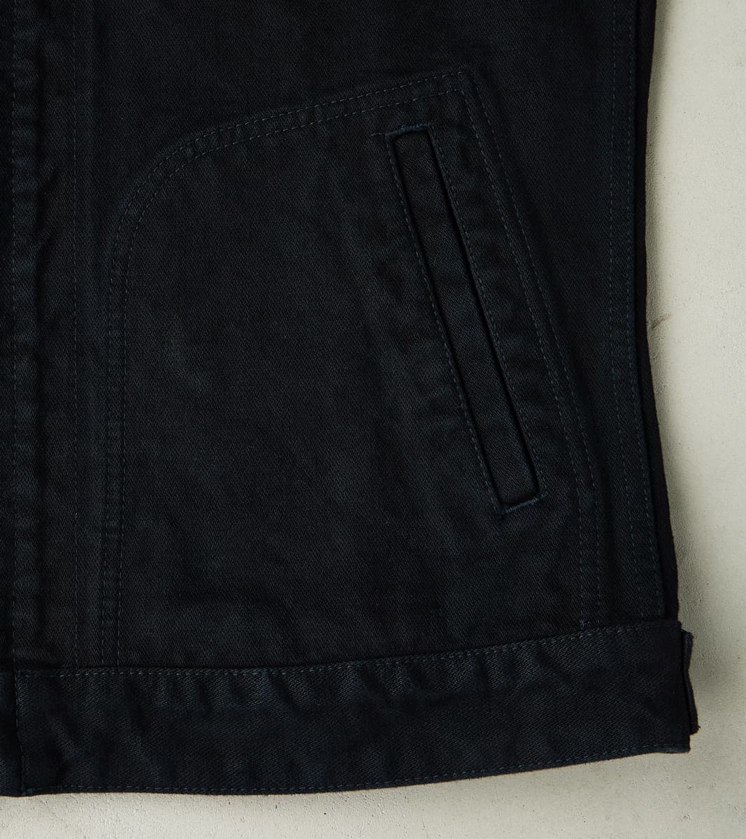 123J-OD - Work Jacket - 14oz Indigo Overdyed Black Broken Twill Selvedge Denim